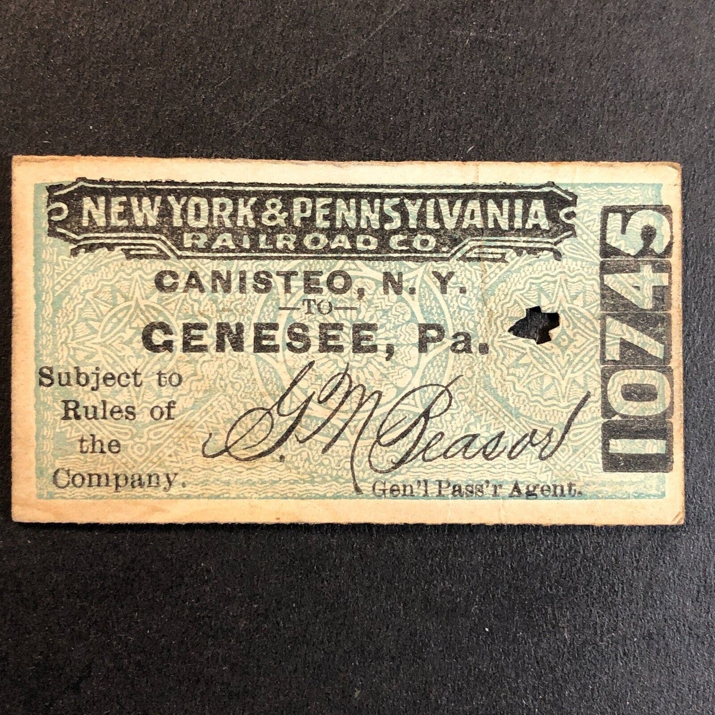New York & Pennsylvania Railroad July 23 1917 Genesee, PA Ticket #10745