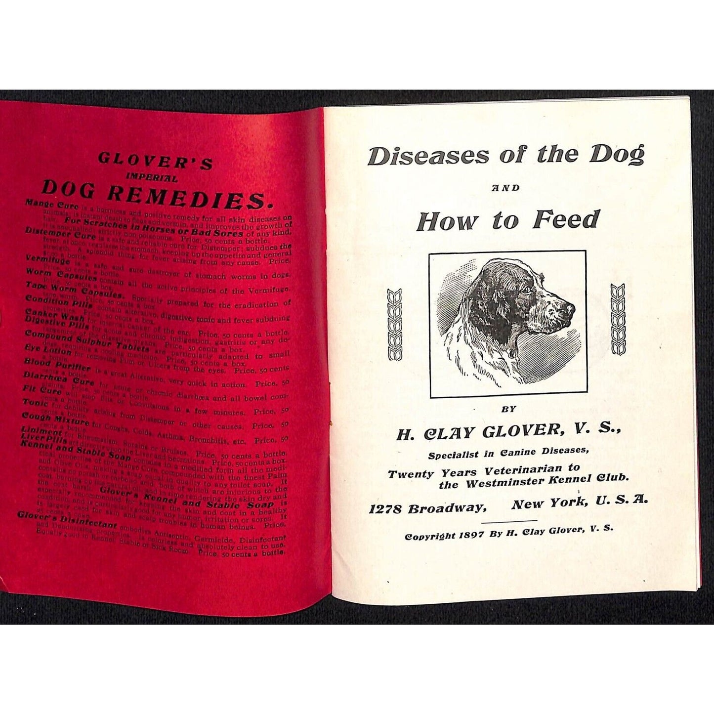c1900-1908 Glover's Animal Remedies "Diseases of the Dog" Booklet 30pp Buford*