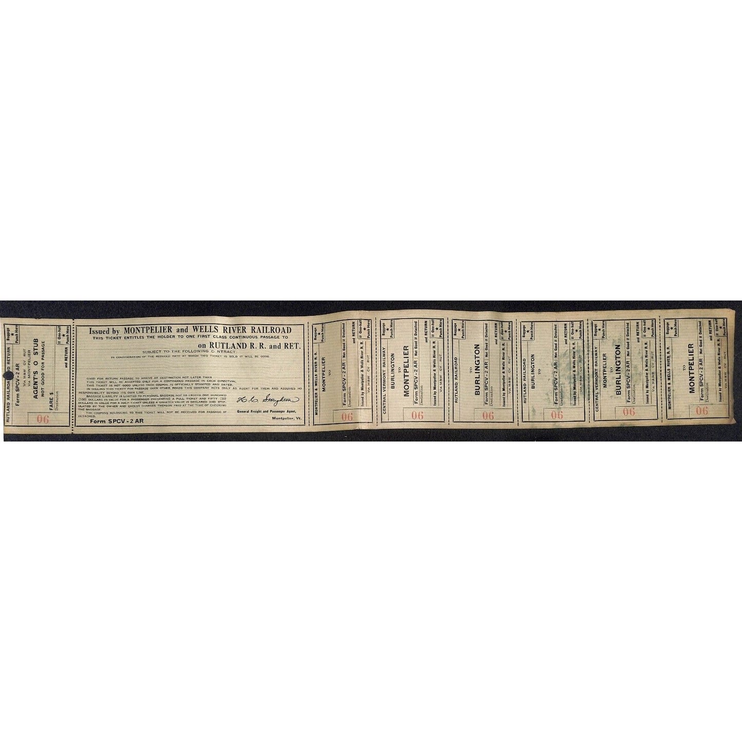 Montpelier and Wells River Railroad Unused First Class Ticket Scarce c1941 #90