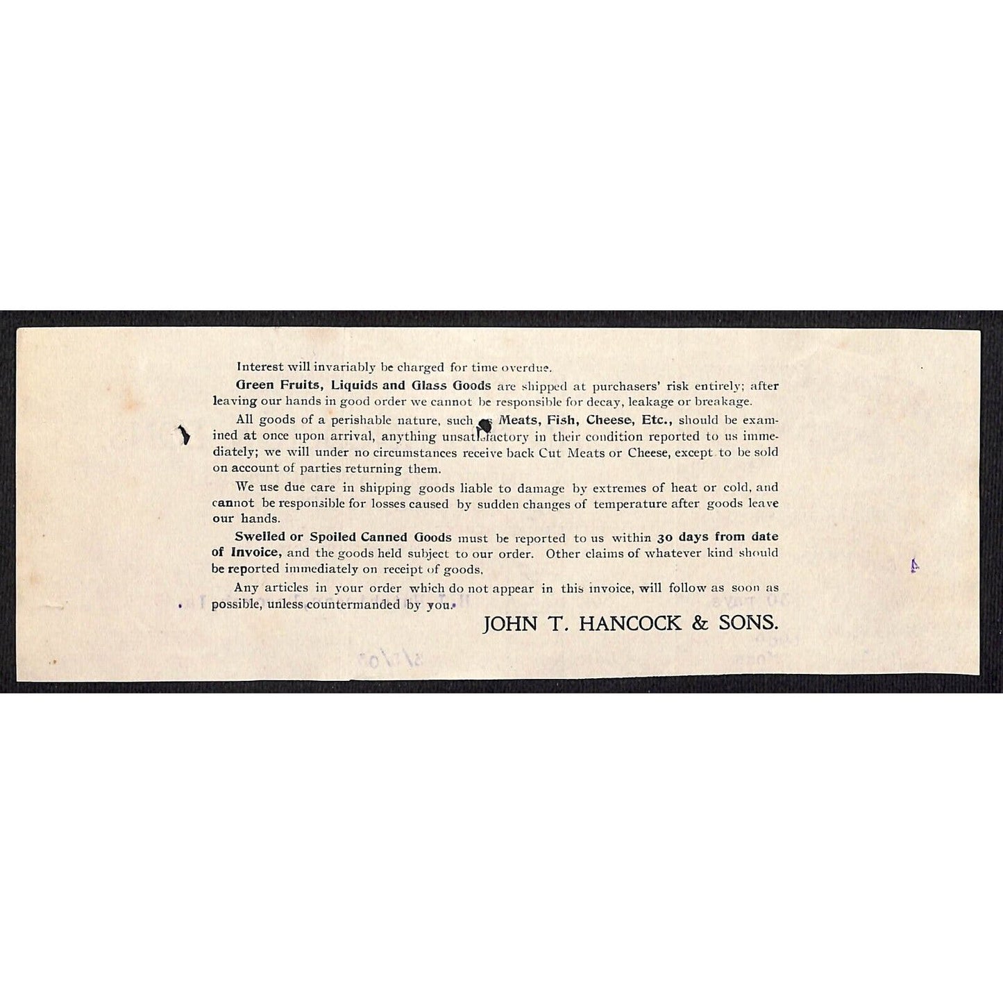 John T Hancock & Sons Dubuque Grocers Hutchinson Decorah* 3/5 1903 Cut Billhead