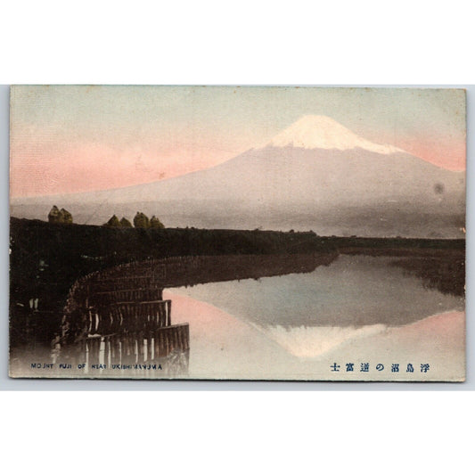 Mt. Fuji from Ukishimanuma Japanese Postcard Tinted RPPC* c1901-07 VGC