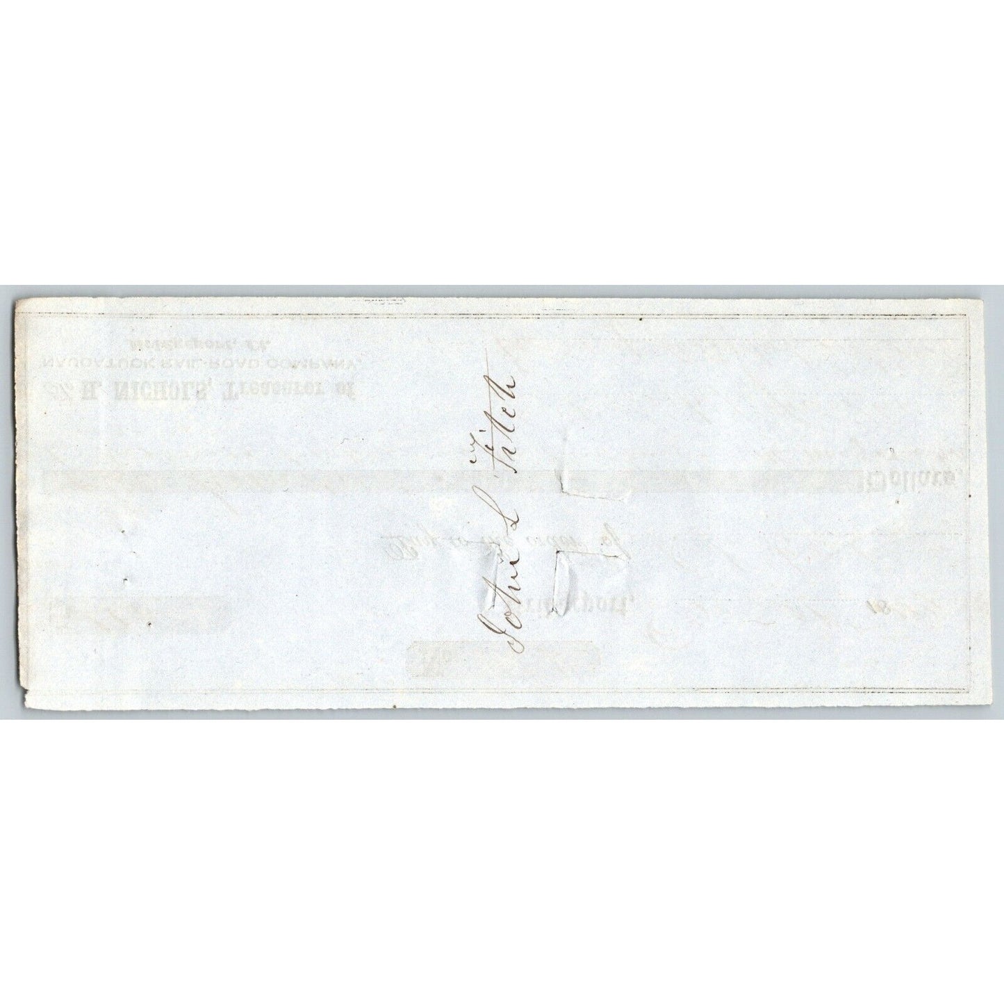 Naugatuck Railroad Co. Bridgeport Connecticut 1849 Check # 254 John L Fitch