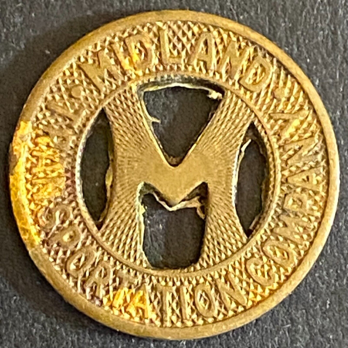 Midland Transportation Company (Texas) G/F One Fare Token 16mm - Scarce