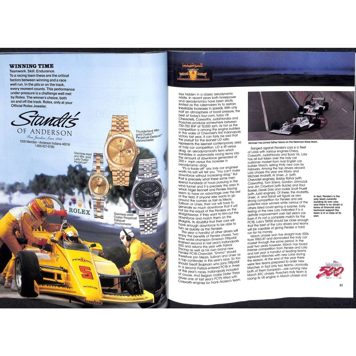 1989 Indianapolis 500 Program Racing VGC 190pp 1lb 6oz