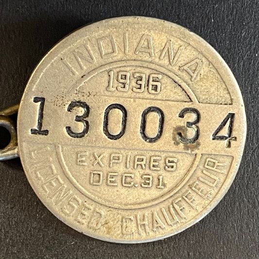 1936 Indiana Licensed Chauffeur Badge Metal Pin Back Driver #130034