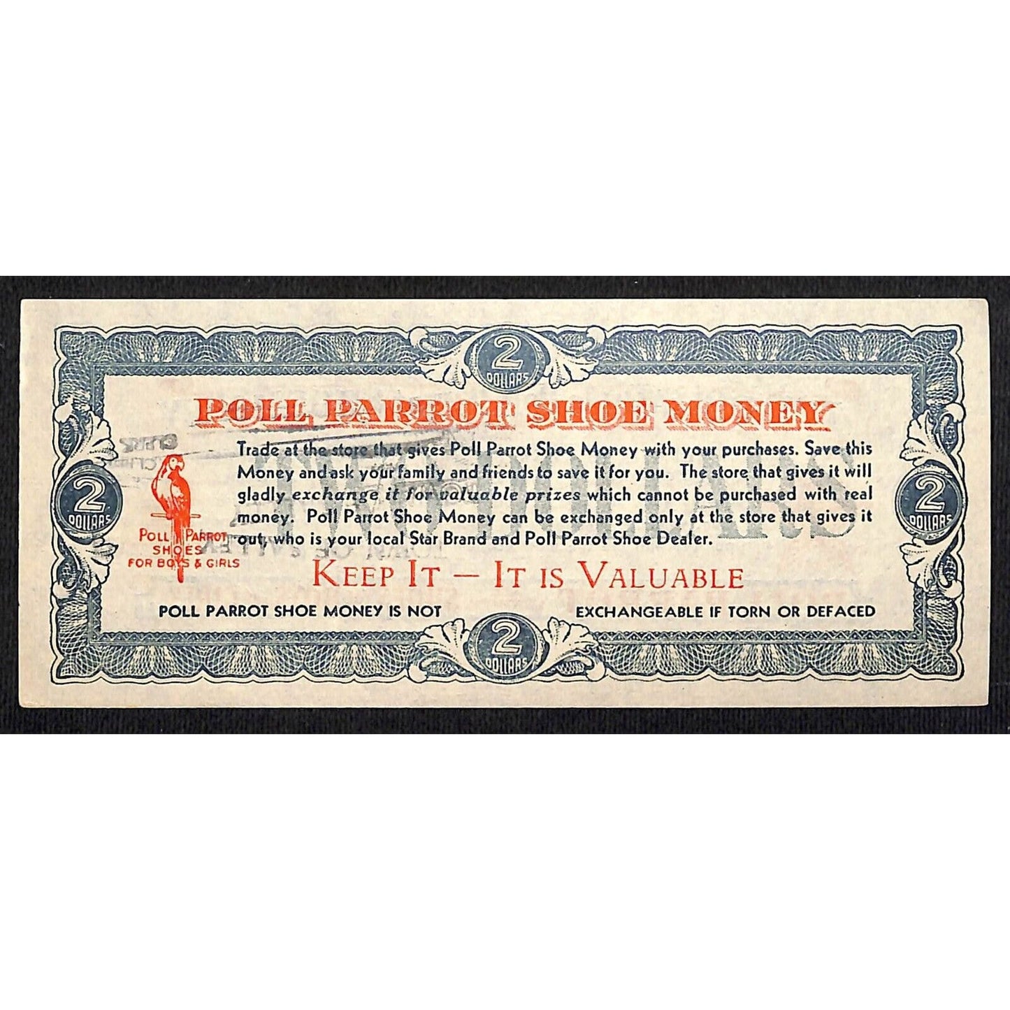 Poll Parrot Shoe Money Dealer $2 Off c1940's-50s Coupon Script 3pcs. VGC