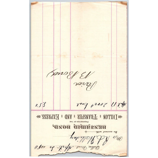Dillon MT Benjamin Bond Dillon Transfer & Express 1890 Billhead R.C. Halliday*