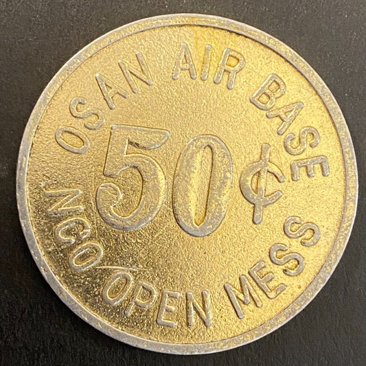 Korea Osan Air Base NCO Open Mess 50c Gold Alum Military Token 36mm Scarce (#2)