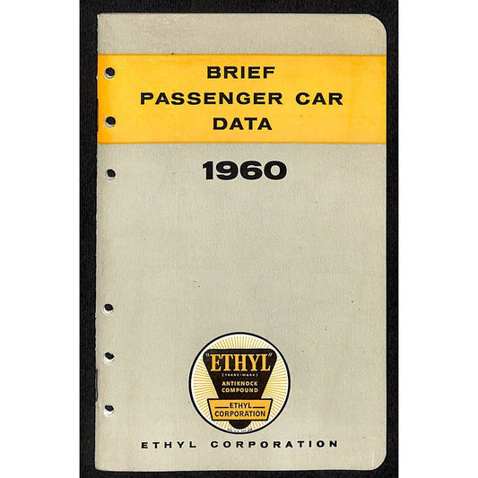 Ethyl Corporation "Brief Passenger Car Data" 1960 Booklet 35pp VGC