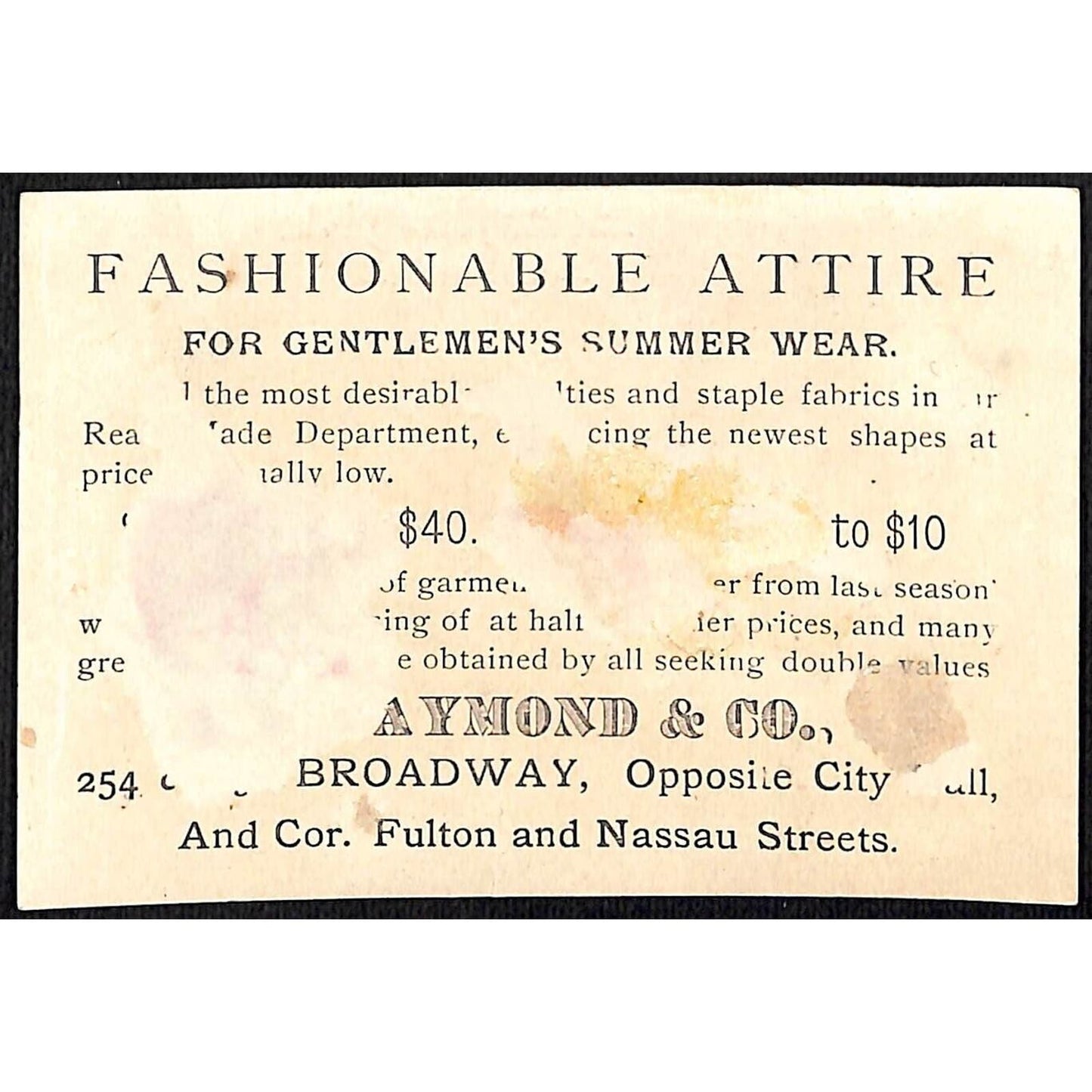 A. Raymond & Co Clothiers Broadway MYC Victorian Trade Card Dog & Puppies Basket