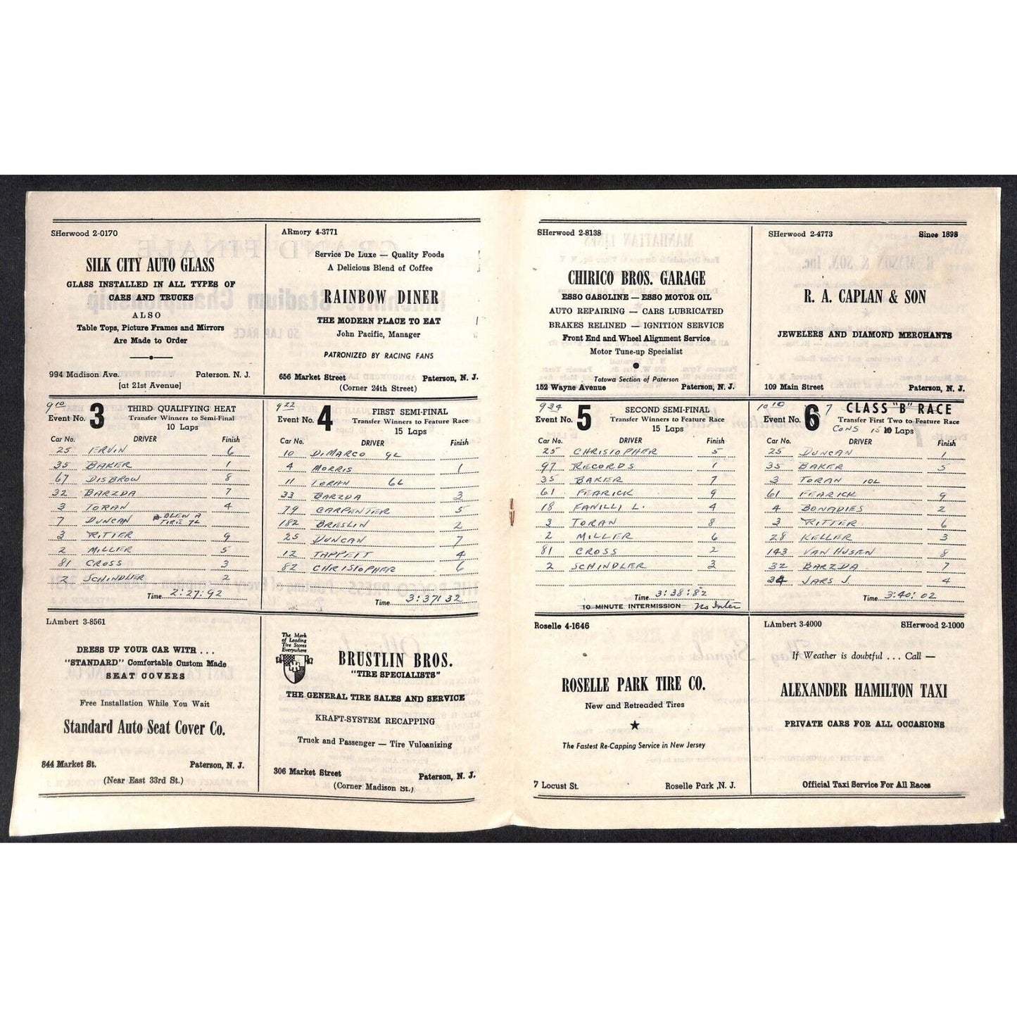 Hinchliffe Stadium Midget Auto Races 10/1/1946 Program Len Fanelli 4pp Scarce
