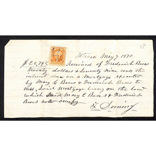 1870 Frederick & Mary Beers Hand Written Receipt w/ Tax Stamp
