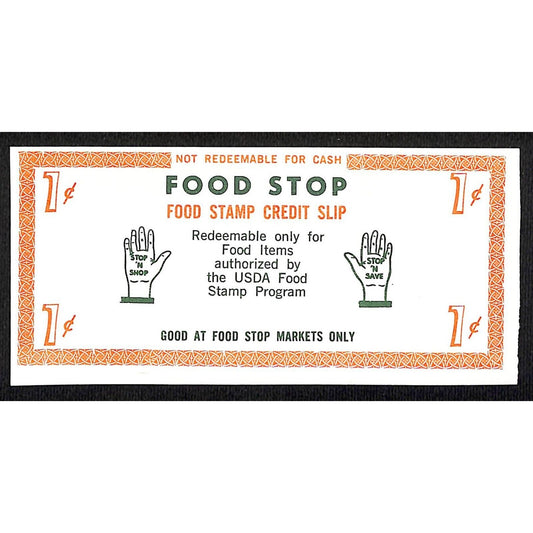 Food Stop Market NYC 1c Food Coupon Credit Slip Food Stamp c1965-79 VG