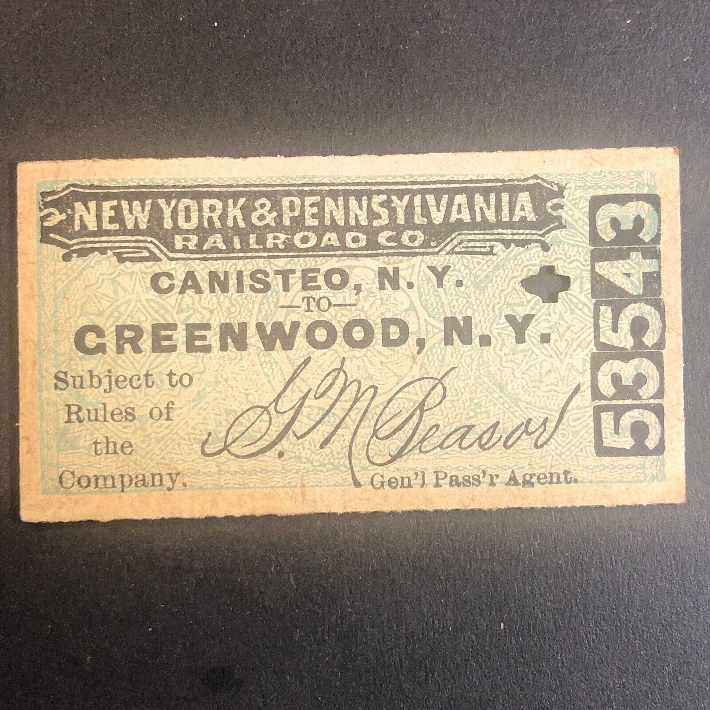 New York & Pennsylvania Railroad July 13 1917 Greenwood, NY Ticket #53543