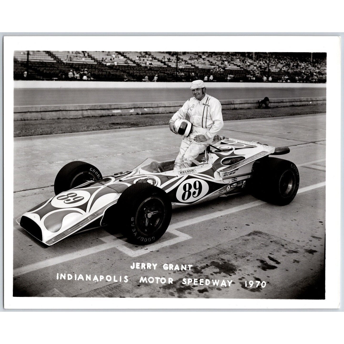 Jerry Grant #89 1970 Indianapolis Motor Speedway 8" x 10" Photo IMS Stamp VGC