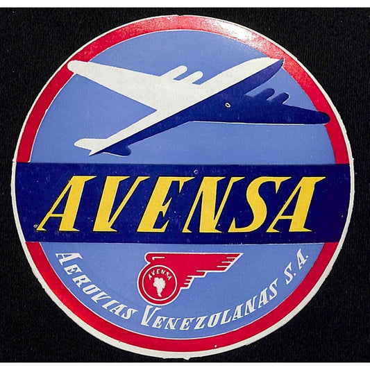 Avensa Airlines Aerovias Venezulanas Label Ungummed 5" dia. c1960's VGC