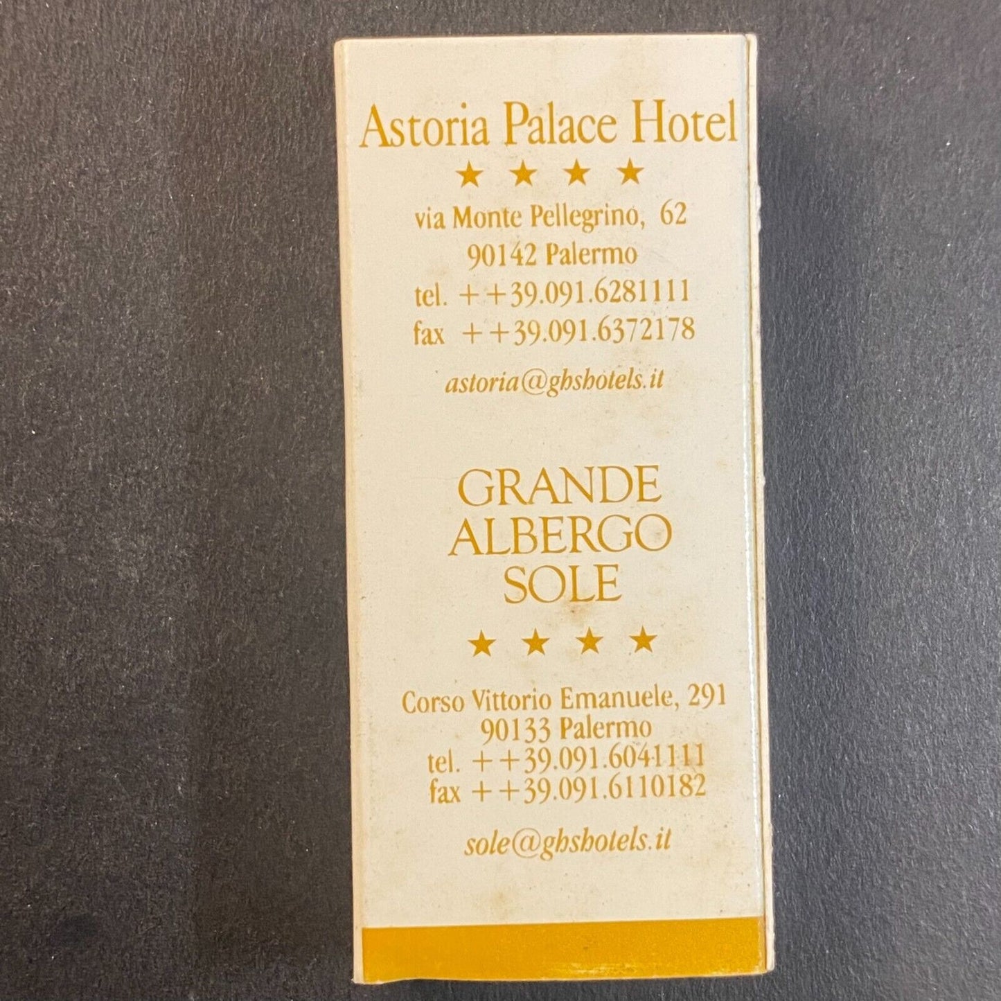 Grande Albergo Sole Palermo Italy Vintage Matchbox VGC Scarce