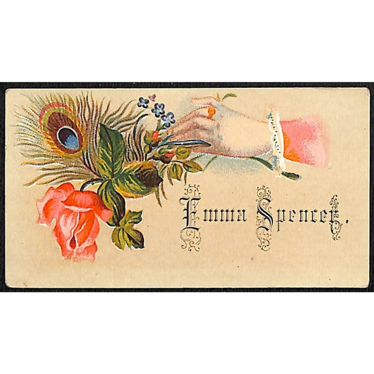 "Emma Spencer" Victorian Calling Greeting Card -Rose w/ Peacock Feather