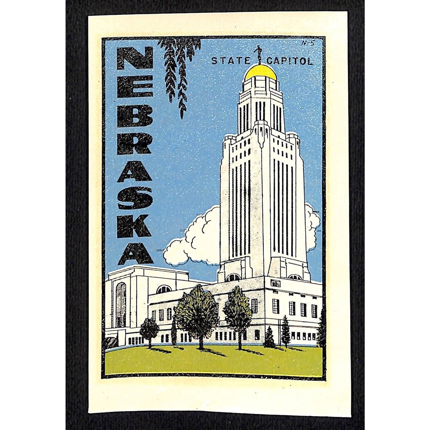 Nebraska State Capitol Water Transfer Decal Travel Souvenir w/ Sleeve c1950's
