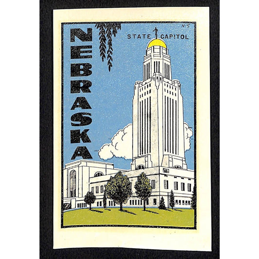 Nebraska State Capitol Water Transfer Decal Travel Souvenir w/ Sleeve c1950's