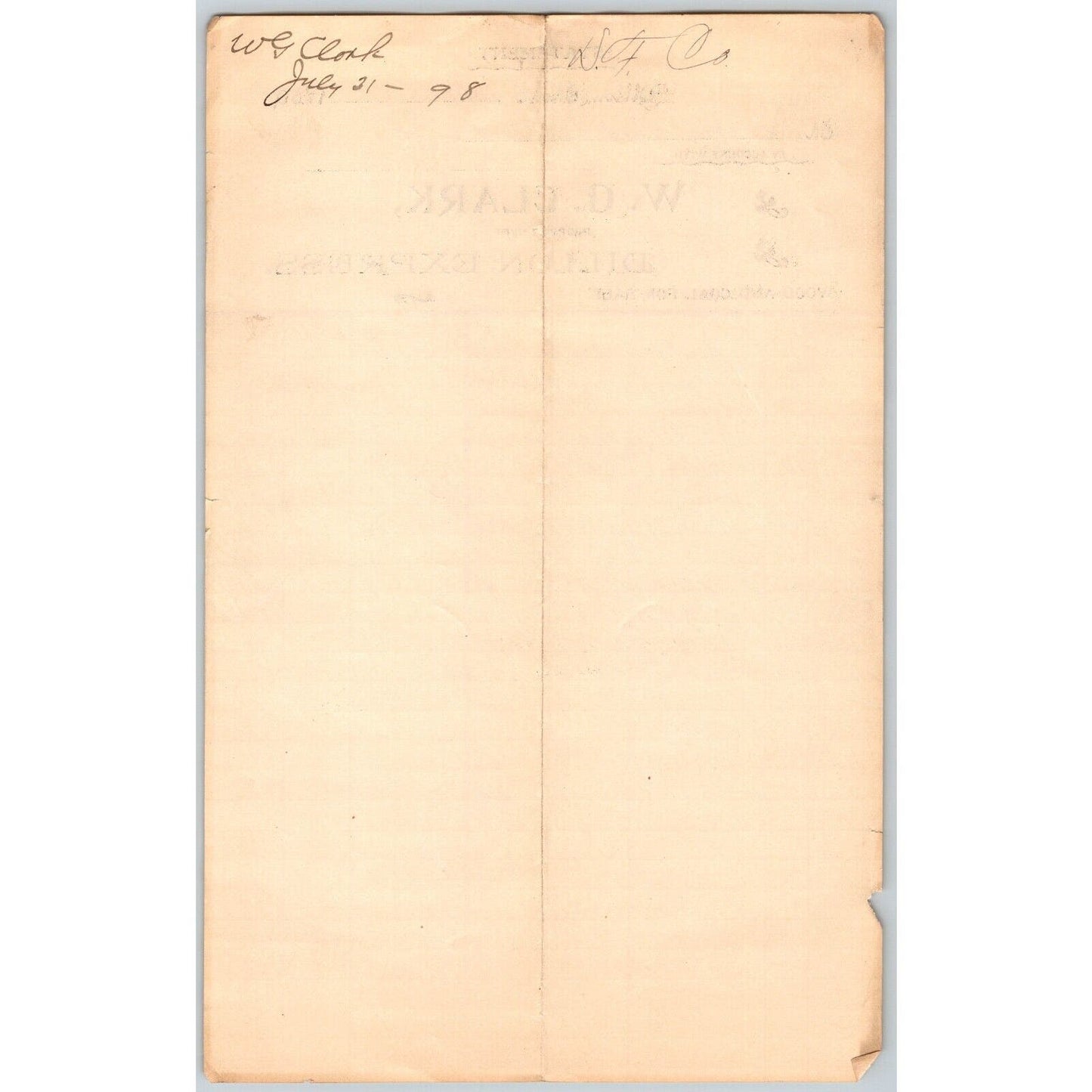Dillon, MT W.G. Clark Dillon Express Expressman Coal & Wood Aug 1898 Billhead