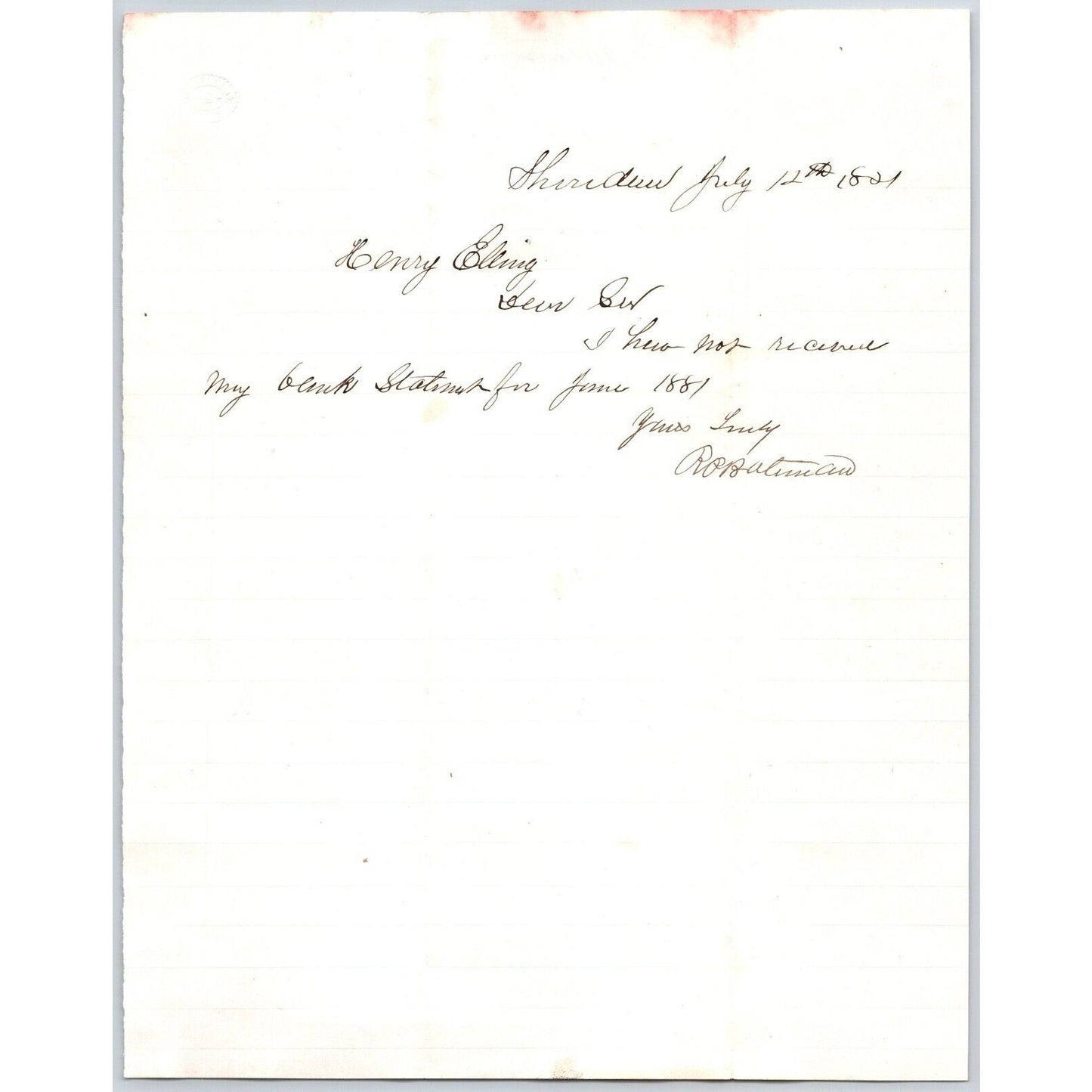 1881 ALS R.P. Bateman Dry Goods Sheridan, MT to Henry Elling* Virginia City, MT