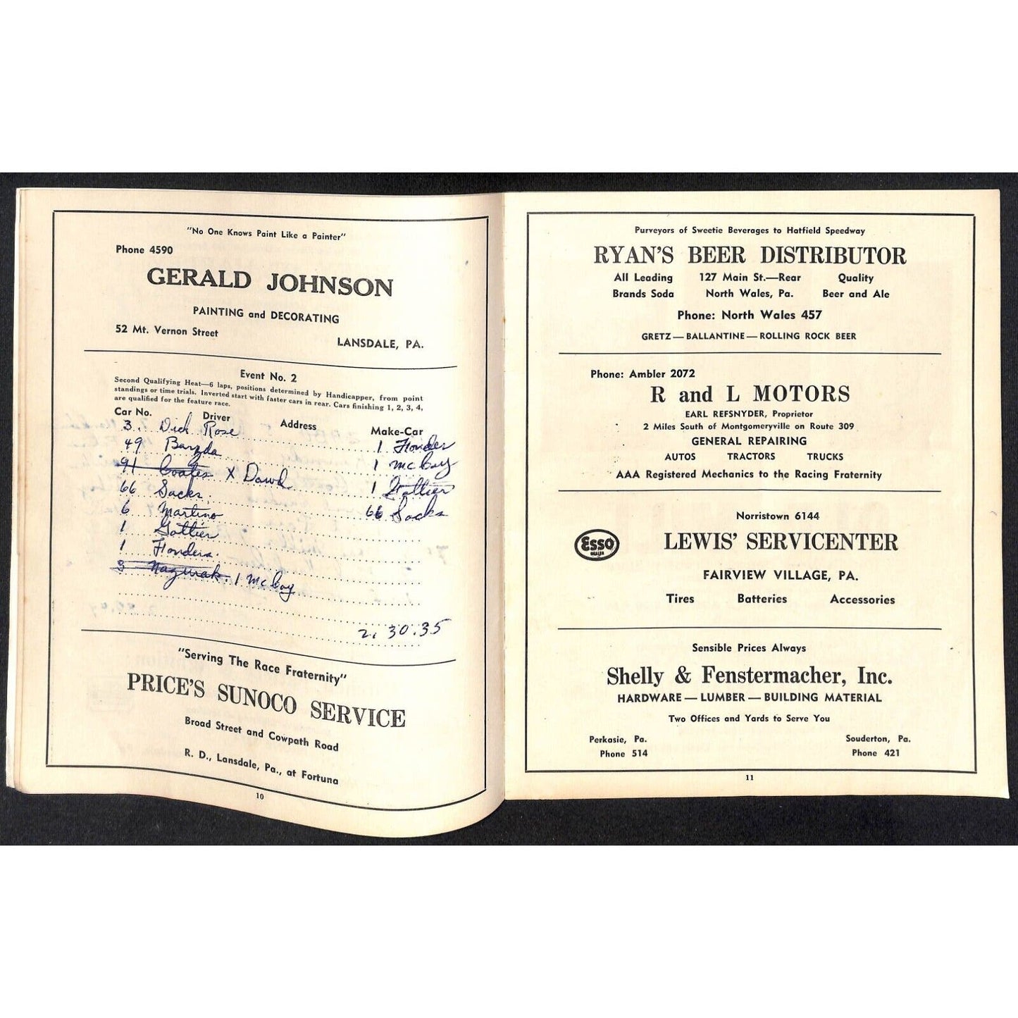 Hatfield Speedway 1950 ARDC Auto Racing Program Art Cross Cover 42pp* Scarce