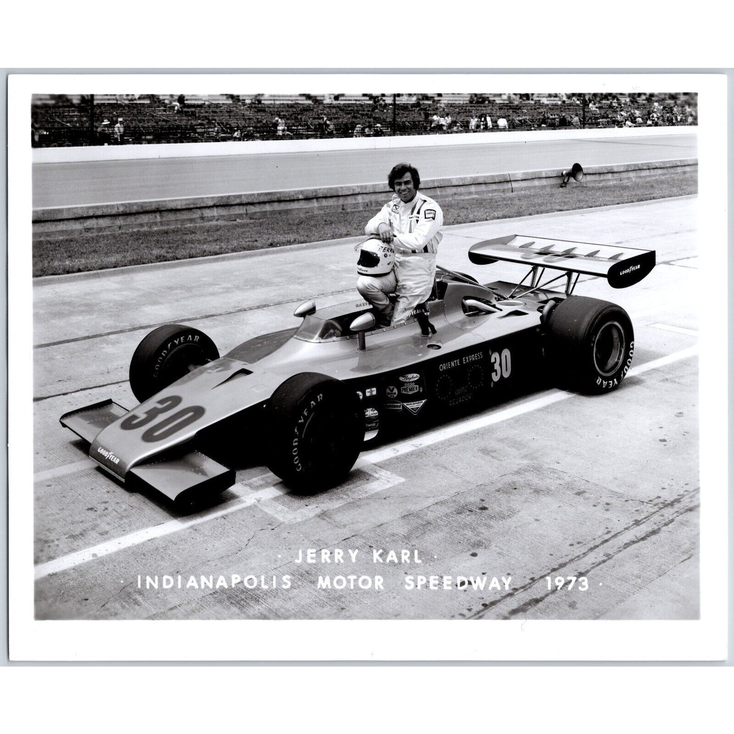 Jerry Karl #30 1973 Indianapolis Motor Speedway 8" x 10" Photo IMS Stamp VGC