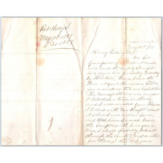 1881 ALS from Robt. Hedge Meadow Creek, MT to Henry Elling* ..Hardware Store.