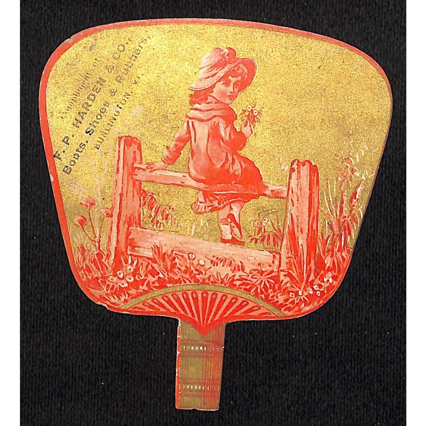 Burlington, VT F.P. Harden & Co. Boots Shoes Fan Shaped Victorian Trade Card