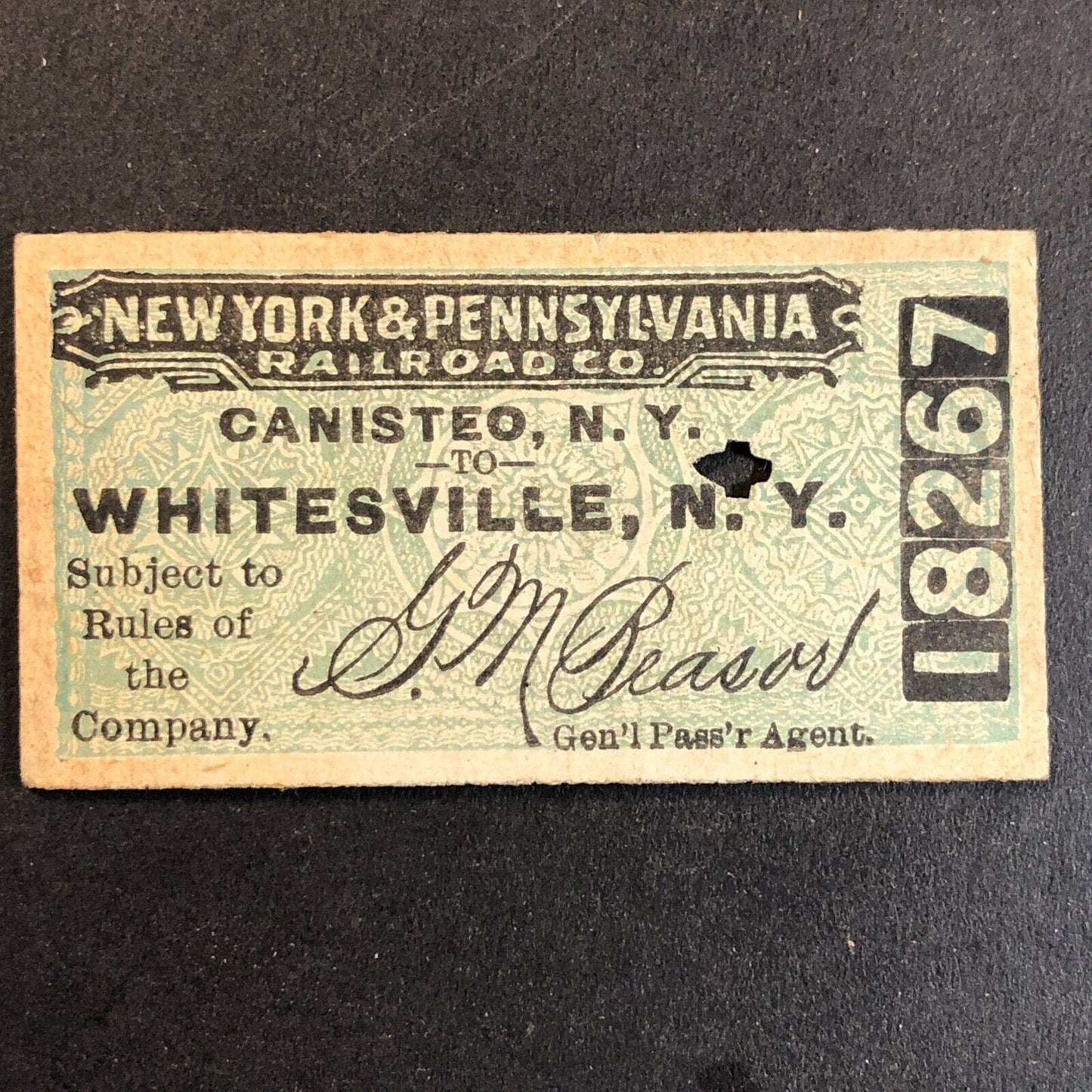 New York & Pennsylvania Railroad July 20 1917 Whitesville, NY Ticket #18267