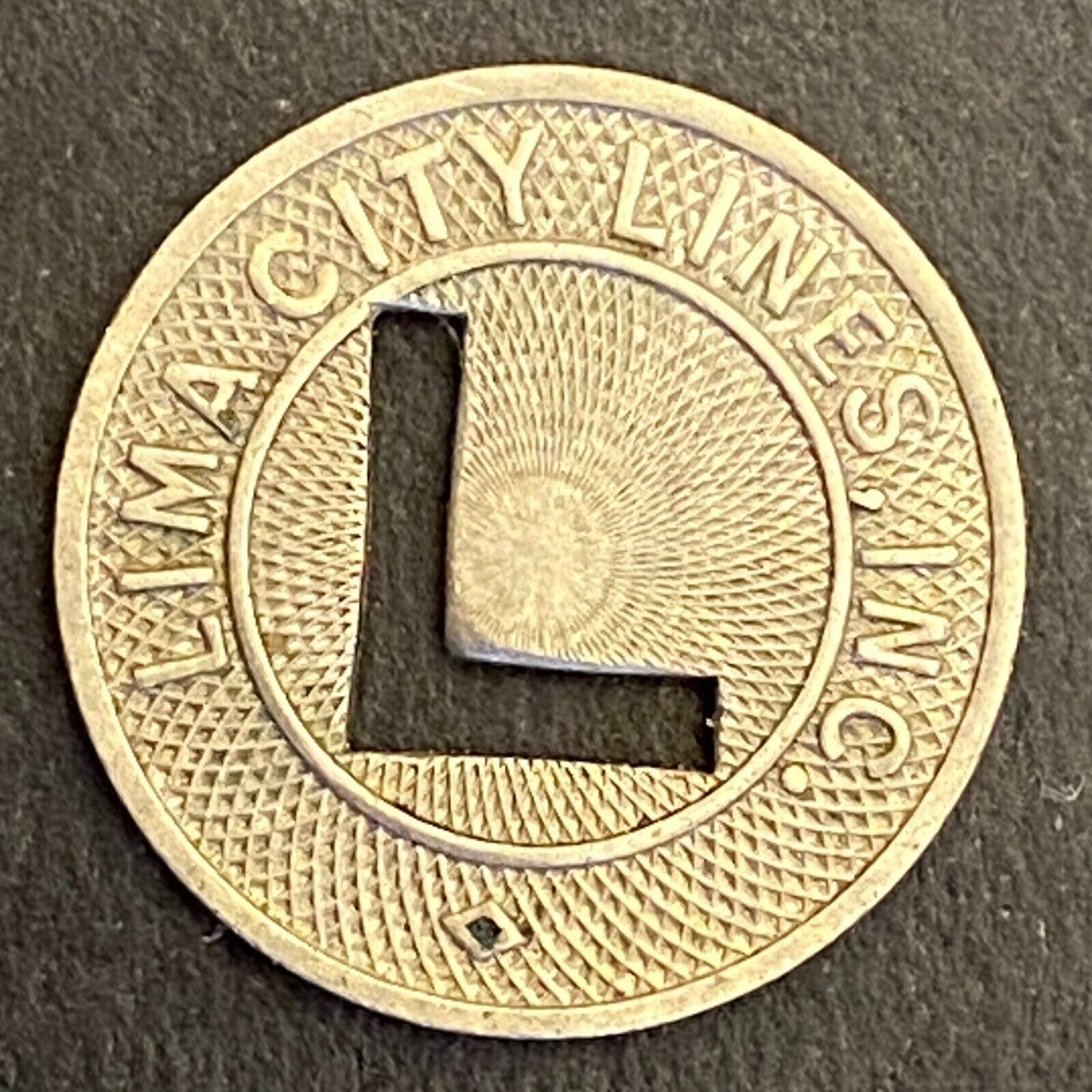 Lima City Lines (Ohio) G/F One Fare Transit Token 16mm c1946 (#3)