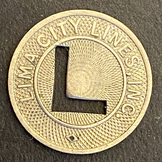 Lima City Lines (Ohio) G/F One Fare Transit Token 16mm c1946 (#3)