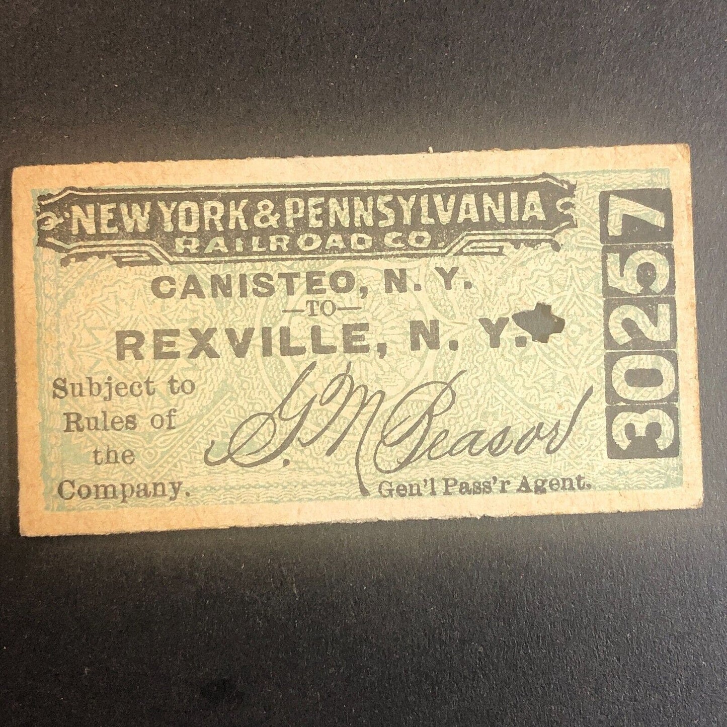 New York & Pennsylvania Railroad July 23 1917 Rexville, NY Ticket #30257