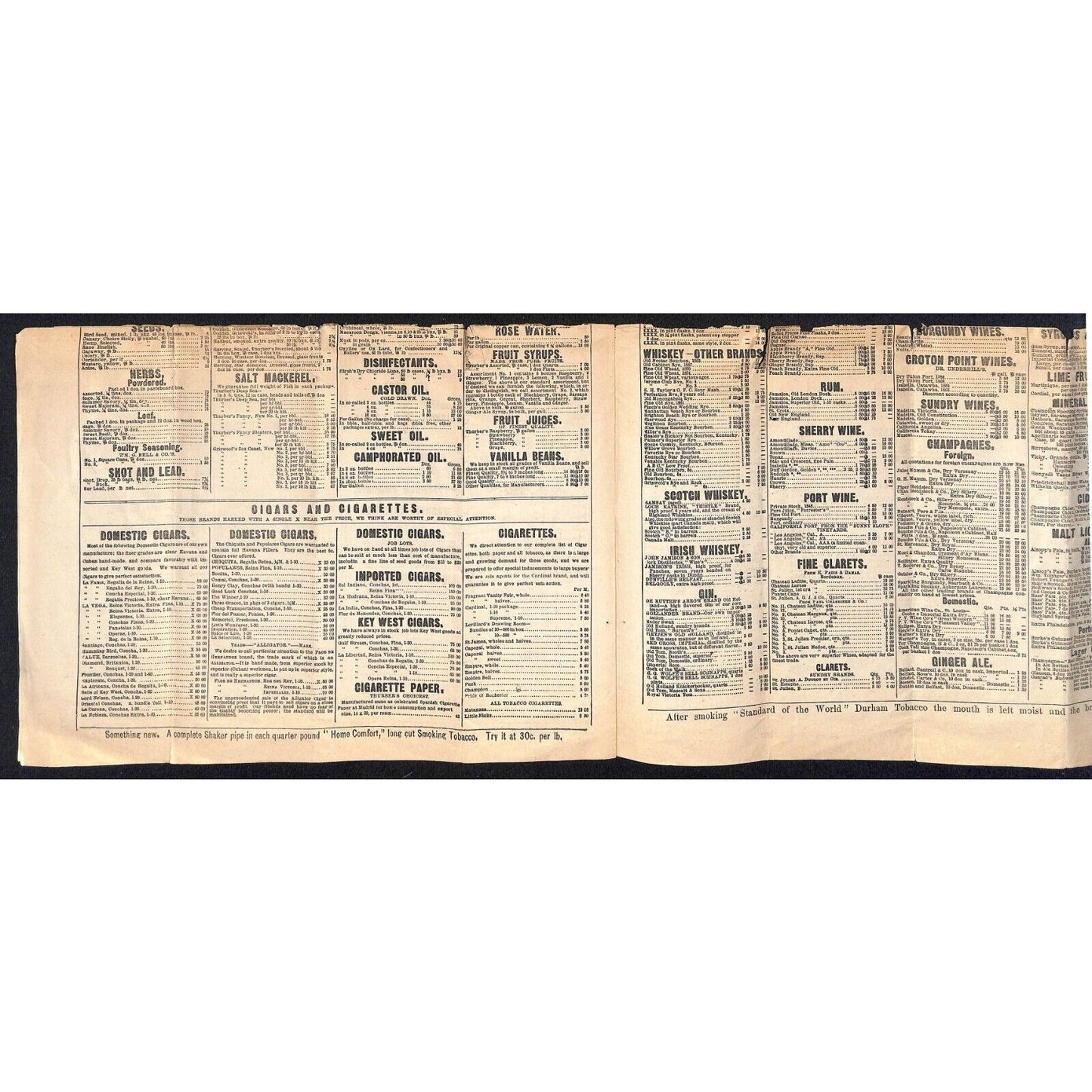 H.K. & F.B. Thurber & Co NYC 1880 Newspaper-Style Whsl. Food Price List TORN*