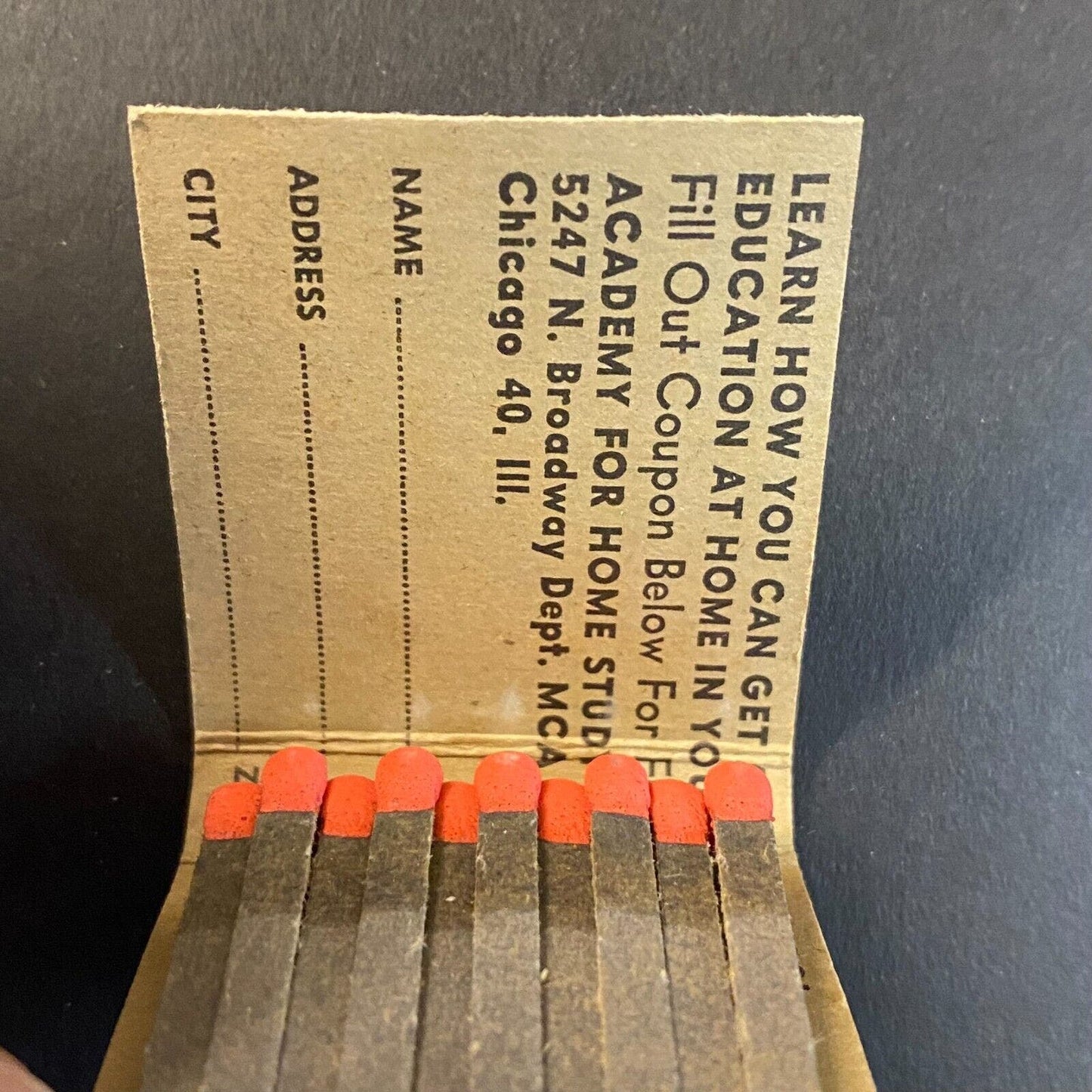 Earn Your High School Diploma From Home c1950's-65 Full Matchbook VGC Scarce