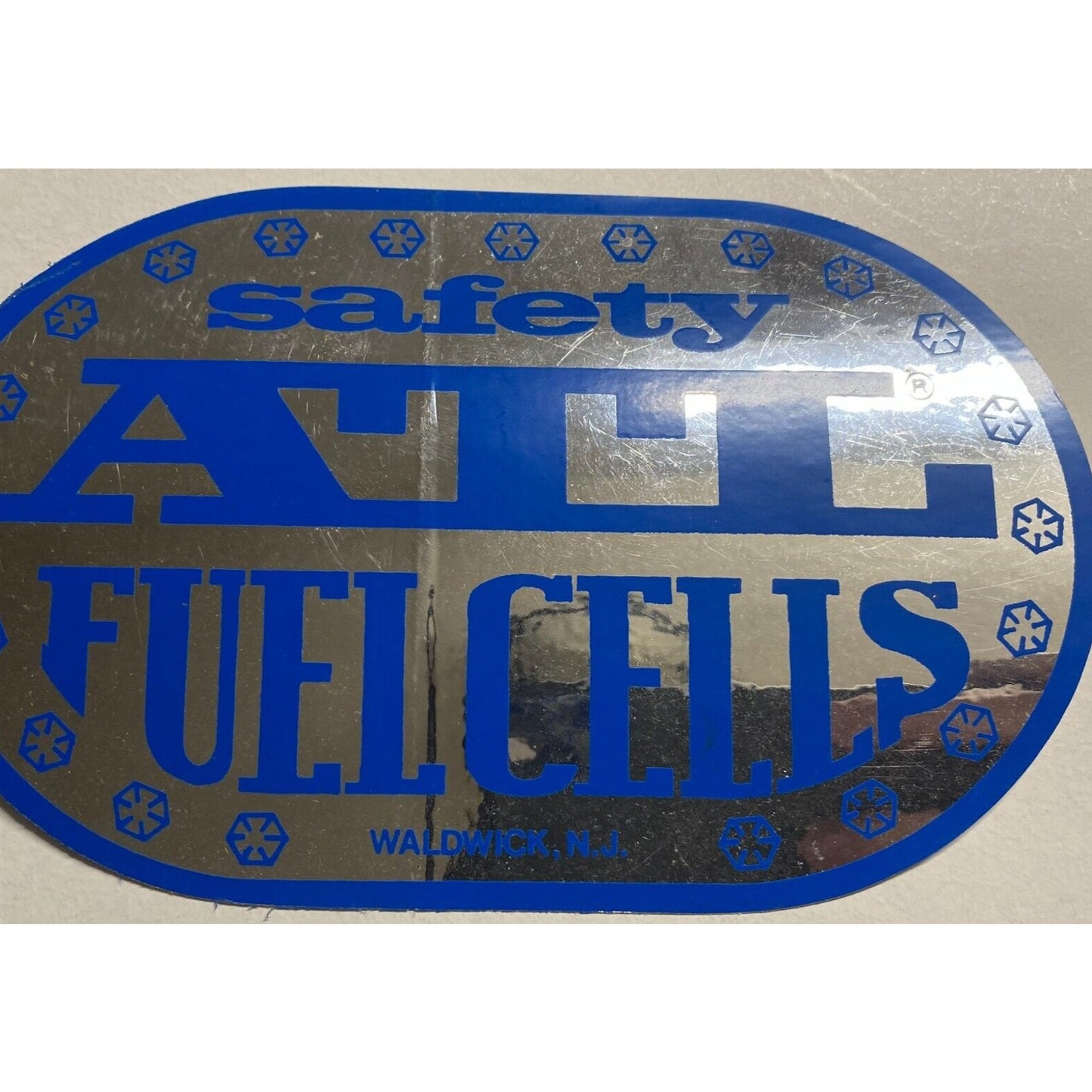 ATL Safety Fuel Cells Waldwick, NJ Original Sticker Blue & Mylar c1978 (#1)
