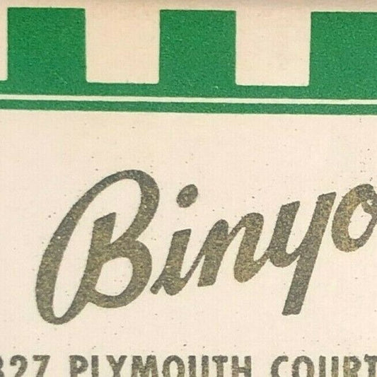 Binyon's Restaurant Plymouth Court Chicago c1970's Full Matchbook