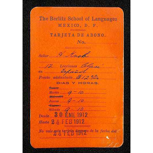 1912 The Berlitz School of Language Mexico Subscription Card