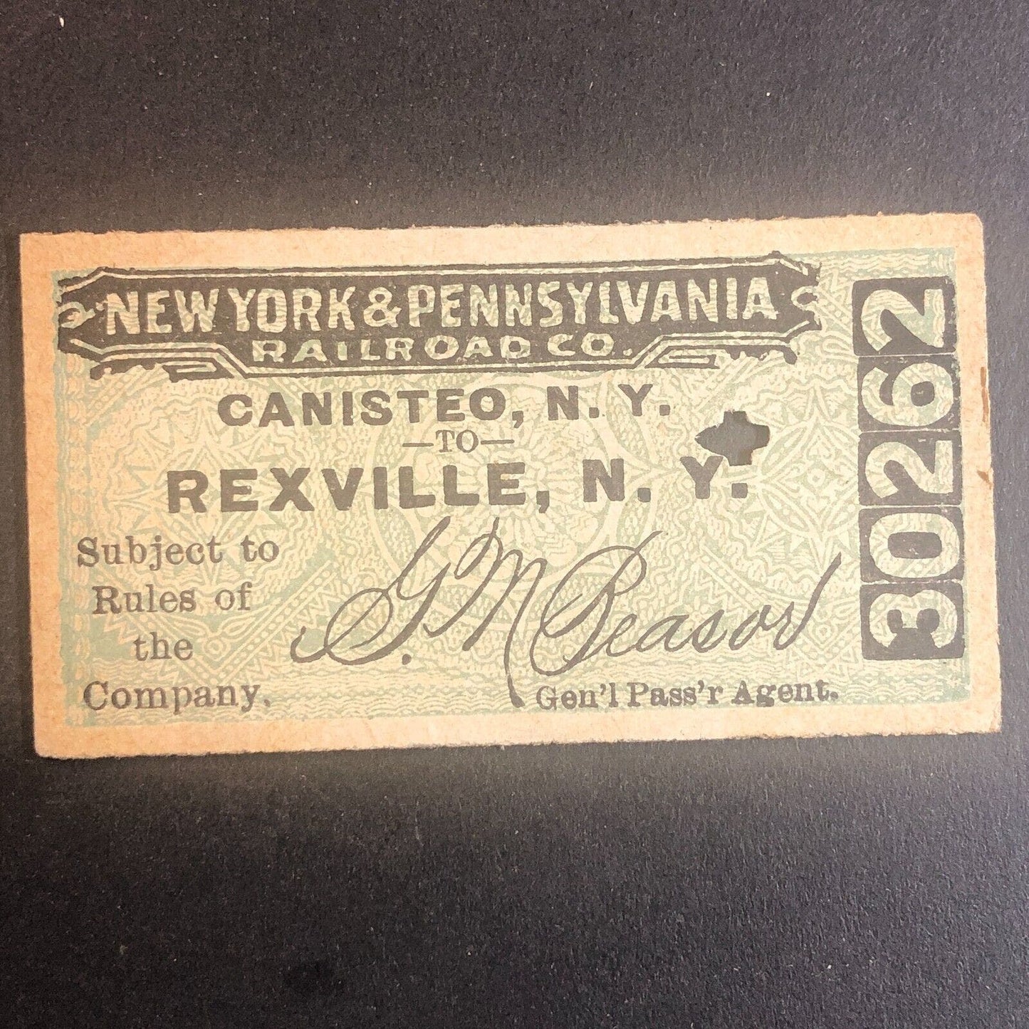 New York & Pennsylvania Railroad July 25 1917 Rexville, NY Ticket #30262