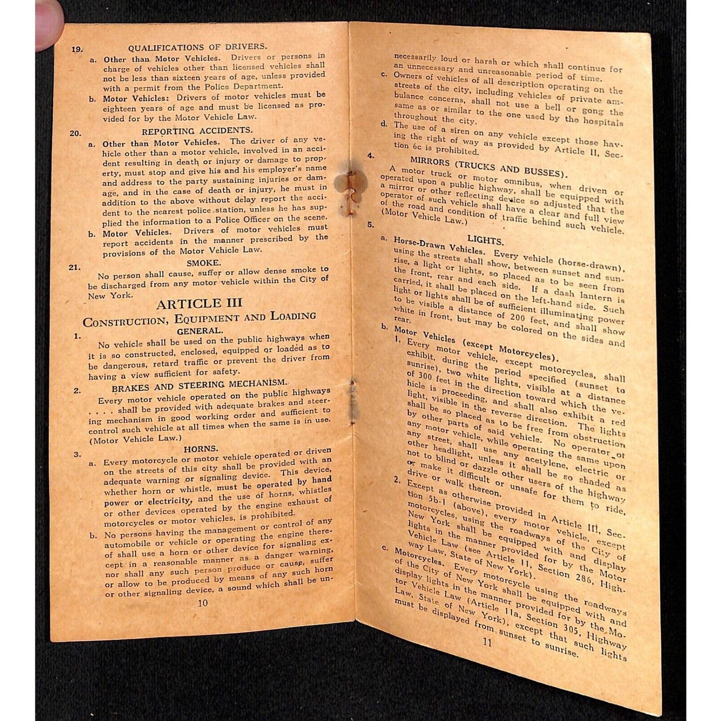 1927 Police Department of New York Traffic Regulations Booklet 12pp VGC Scarce