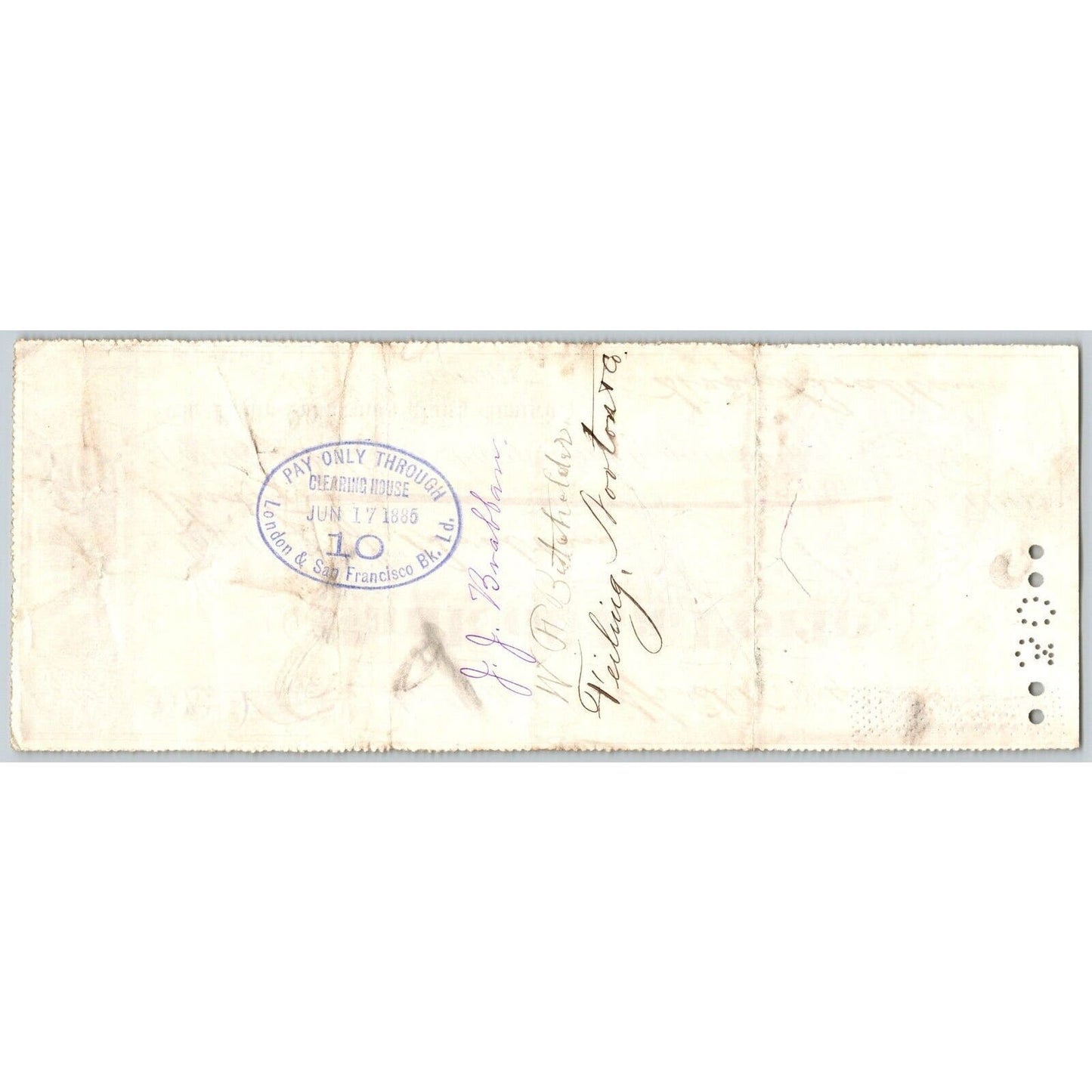 Bank of La Porte Check J.J. Brabban* 1884 Mining Vignette #12357