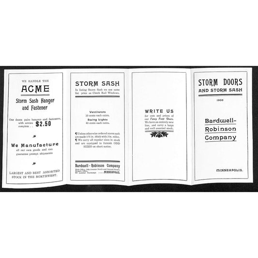 Bardwell Robinson Company Minneapolis 1905 Storm Doors Brochure Sheet Prices