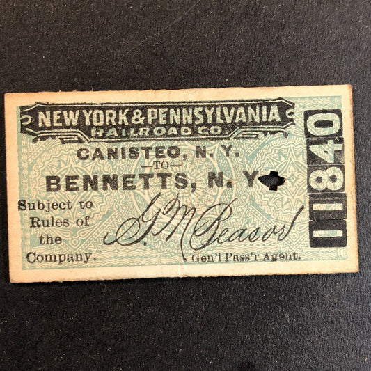 New York & Pennsylvania Railroad July 27 1917 Bennetts, NY Ticket #11840