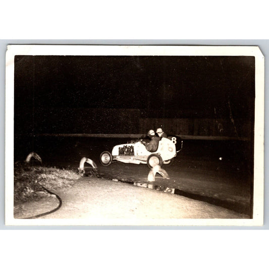 Auto Racing Cars Night Race Taking Corner c1940's Photo 3 1/4" x 5" Robinson