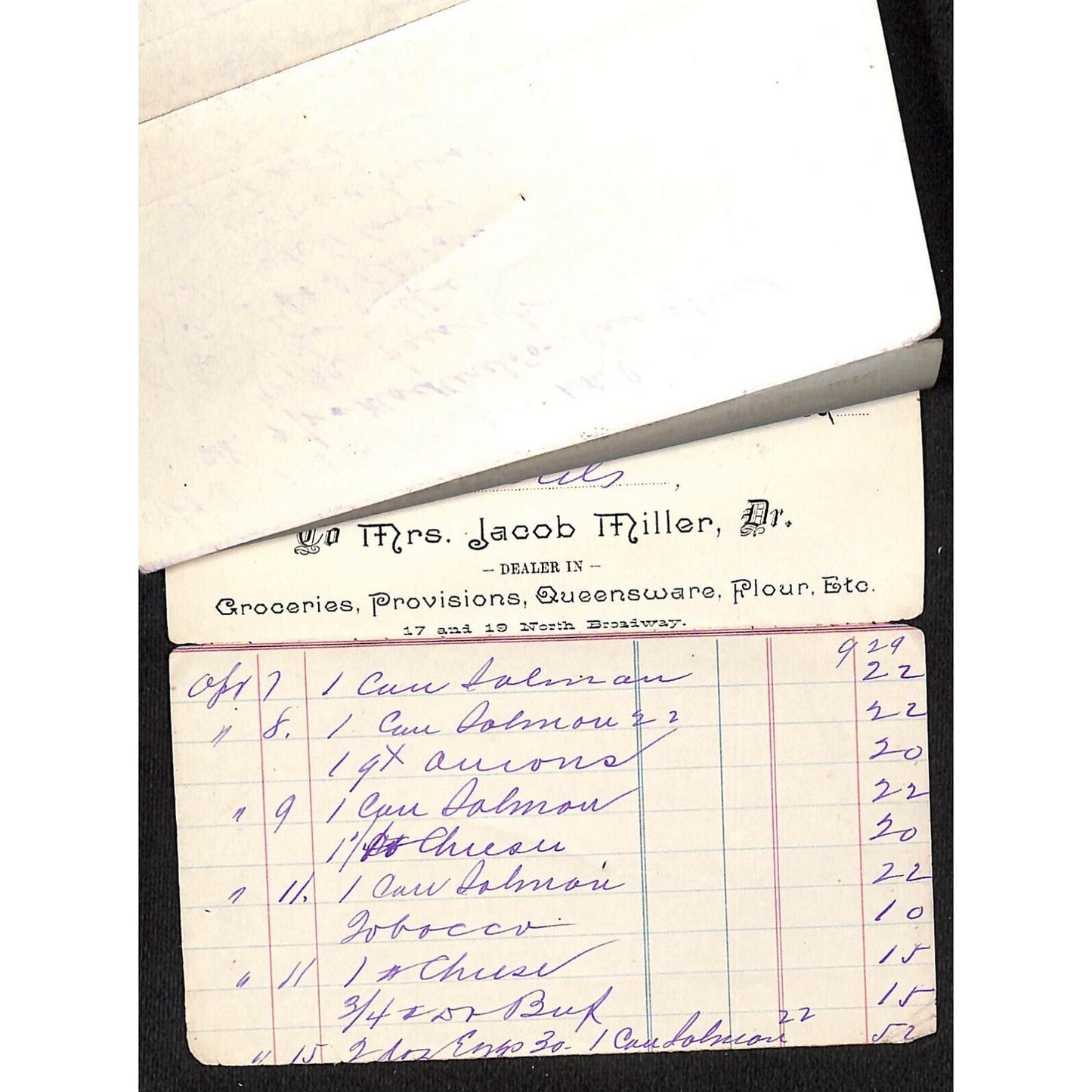Jacob Miller Groceries New Philadelphia 1893 Billhead / Statement (#4)