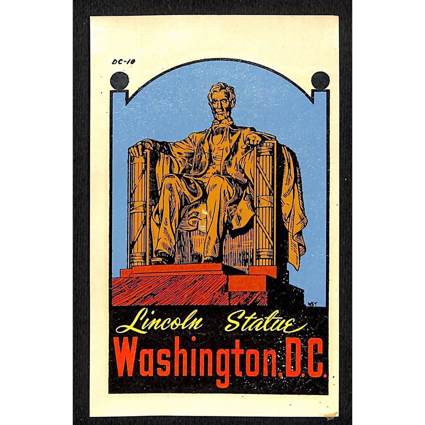 Washington, DC Lincoln Statue Water Transfer Decal Travel Souvenir c1950's