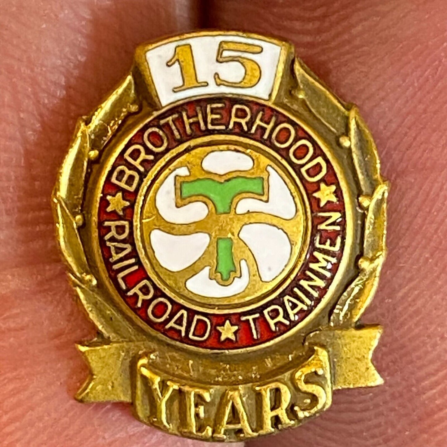 Brotherhood of Railroad Trainmen Color Enameled 15 Year Lapel Pin 16mm c1935-45