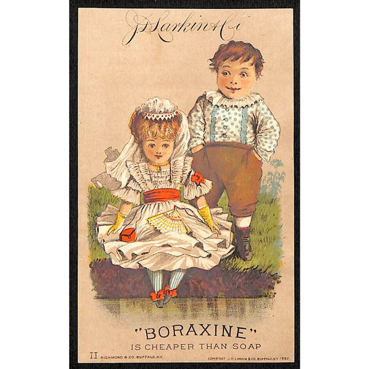 J.D. Larkin Boraxine Buffalo, NY Victorian Trade Card Boy Girl Outdoors Water