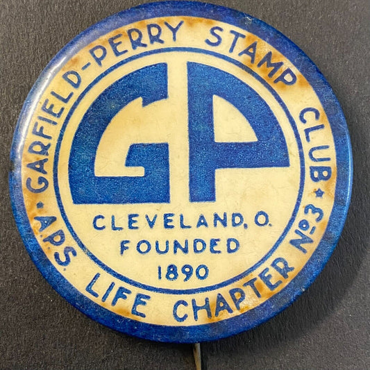 Garfield Perry Stamp Club Cleveland, OH Steel Pinback 1 7/8" c1940s-50s ? Scarce